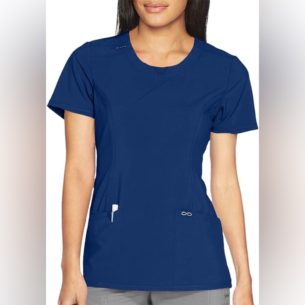 Cherokee Women's Blue Infinity Round Neck Scrub Top in Small